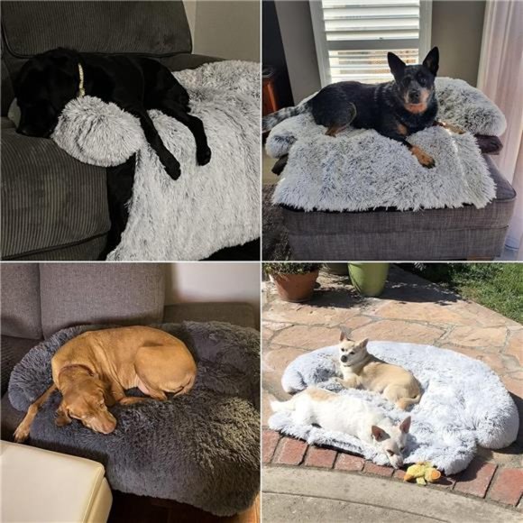 Calming Dog Bed Fluffy Plush Dog Mat for Furniture Protector with Removable - Picture 6 of 6